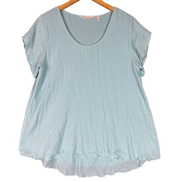 Soft Surroundings Jacinda Top Teal Blue Size Small Gauze Cotton Short Sleeve - Picture 12 of 12
